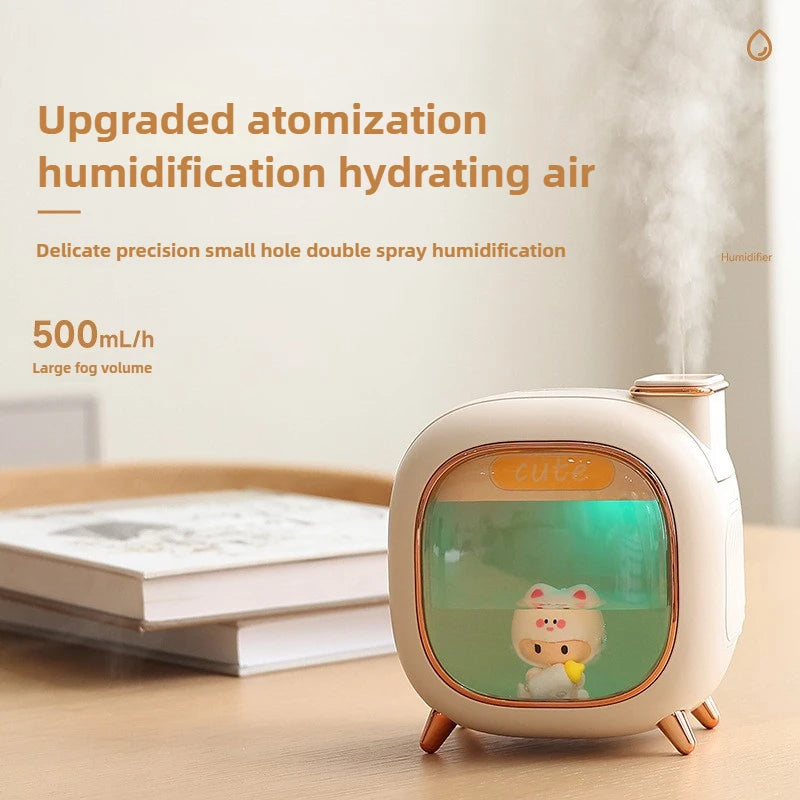 Humidificateur d'air ultrasonique poupées de dessin animé, diffuseur d'huile essentielle et d'arôme de grande capacité de 500ML, veilleuses respiratoires colorées USB