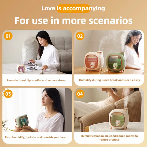 Humidificateur d'air ultrasonique poupées de dessin animé, diffuseur d'huile essentielle et d'arôme de grande capacité de 500ML, veilleuses respiratoires colorées USB