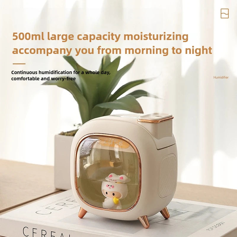 Humidificateur d'air ultrasonique poupées de dessin animé, diffuseur d'huile essentielle et d'arôme de grande capacité de 500ML, veilleuses respiratoires colorées USB